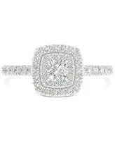 Diamond Cushion Double Halo Engagement Ring (3/4 ct. t.w.) in 14k White Gold