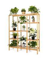 Costway Multifunctional Bamboo Shelf Storage Organizer Rack Plant Stand Display Closet