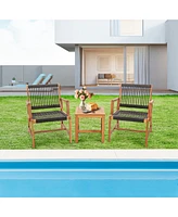 Costway Patio 3pcs Acacia Wood Outdoor Furniture Bistro Set All-Weather Rope Woven