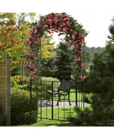 Costway Garden Arch Arbor Trellis with Gate 7.5 ft Patio Archway Pergola for Wedding