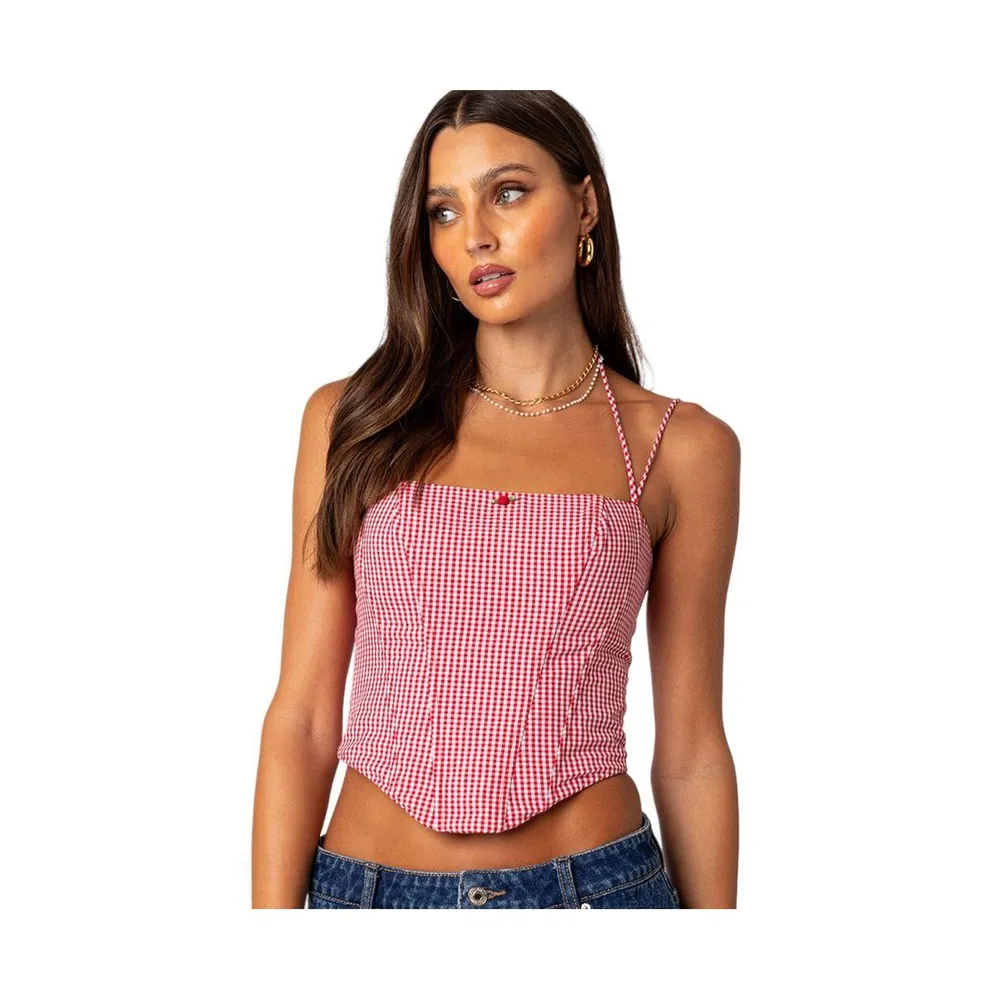 Edikted Women's Pippa Gingham Lace Up Corset Top