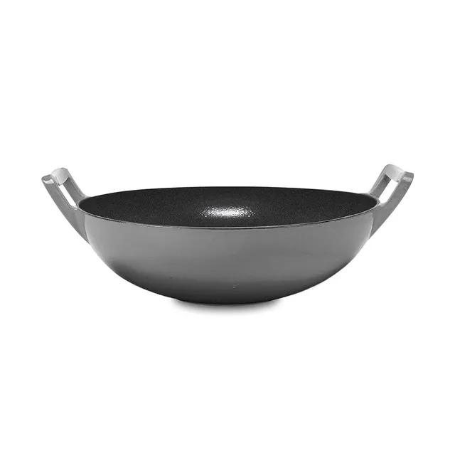 Wholesale 14-inch black Pre-Seasoned Cast Iron bruntmor Wok with