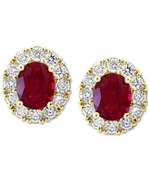 Effy Lab Grown Ruby (5-5/8 ct. t.w.) & Lab Grown Diamond (2-1/3 ct. t.w.) Halo Stud Earrings in 14k Gold