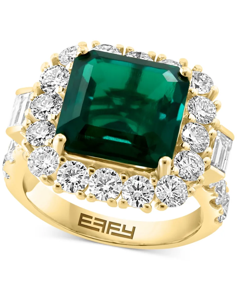 Effy Lab Grown Emerald (4-7/8 ct. t.w.) & Lab Grown Diamond (2-3/8 ct. t.w.) Halo Statement Ring in 14k Gold