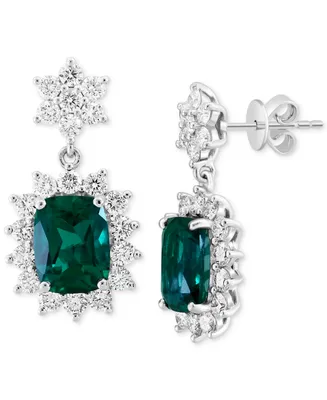 Effy Lab Grown Emerald (3-3/8 ct. t.w.) & Lab Grown Diamond (1-7/8 ct. t.w.) Halo Drop Earrings in 14k White Gold