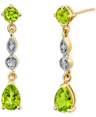 Peridot (2-1/3 ct. t.w. ) & Diamond (1/20 ct. t.w.) Drop Earrings in 14k Gold