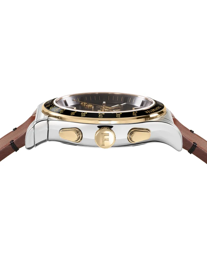 Salvatore Ferragamo Men's 1927 Swiss Chronograph Brown Leather Strap Watch 42mm