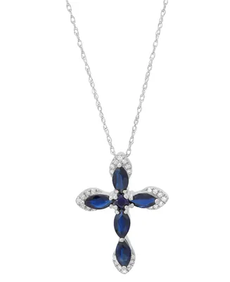 Sapphire (1-1/10 ct. t.w.) & Diamond Accent Cross 18" Pendant Necklace in 14k White Gold