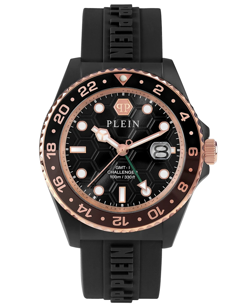 Philipp Plein Men's Gmt-i Challenger Black Silicone Strap Watch 44mm