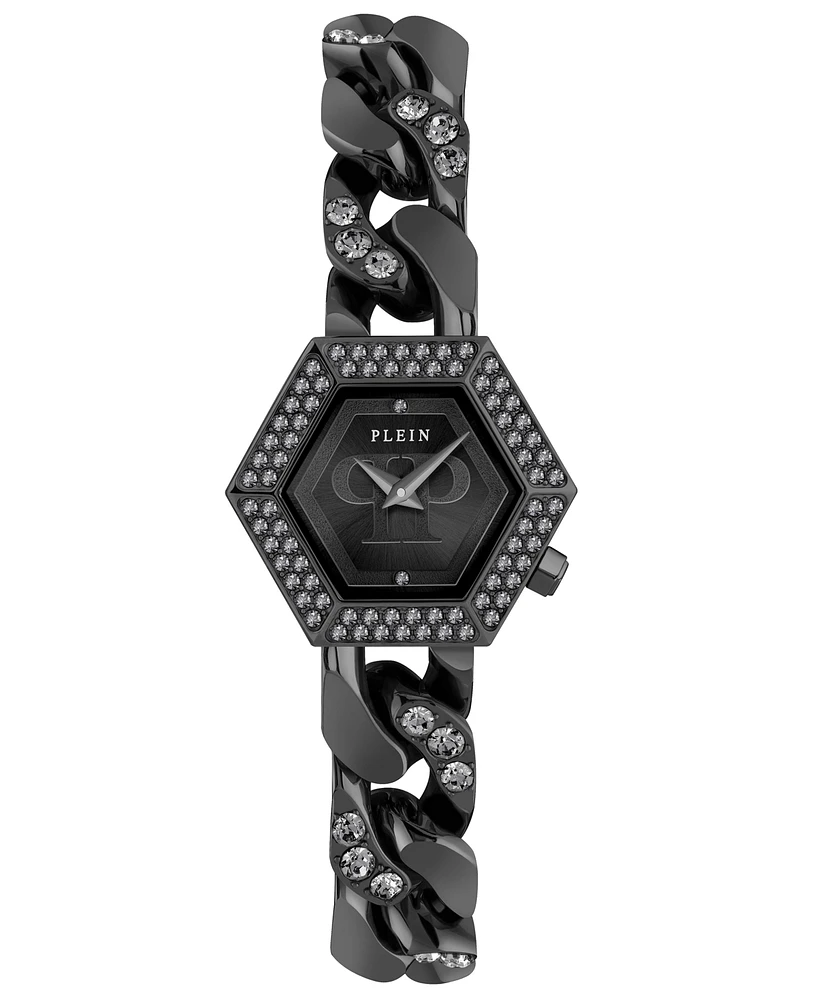 Philipp Plein Women's The Hexagon Black-Tone Stainless Steel Crystal Link Bracelet Watch 28mm