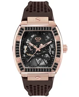 Philipp Plein Men's Automatic The Keleton Brown Silicone Strap Watch 44mm