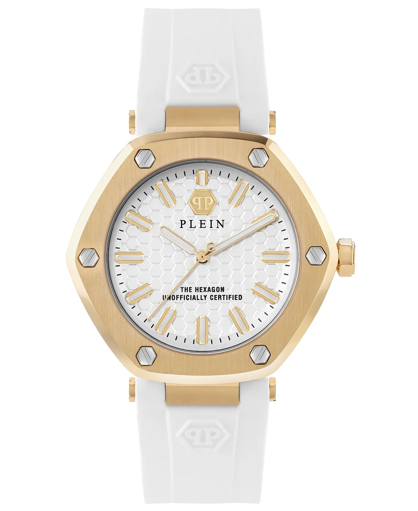 Philipp Plein Women's The Hexagon White Silicone Strap Watch 38mm