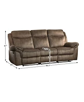 White Label Calico 89" Double Reclining Sofa with Center Drop-Down Cup Holders, Power Outlets