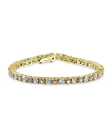 Bling Jewelry Alternating Stones Round Cubic Zirconia 12.00 Ct 4 Prong Basket Set Solitaire Cz Tennis Bracelet Prom Gold Plated 7.5 Inch