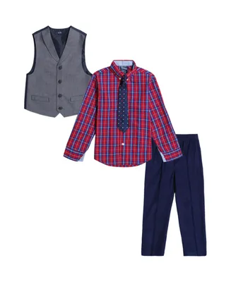 Nautica Little Boys Herringbone and Corduroy Vest, Pant, Shirt Necktie, 4 Piece Set