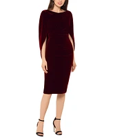 Betsy & Adam Petite Velvet Cape-Sleeve Drape-Back Dress