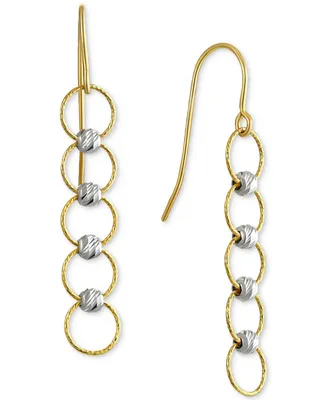Circle & Bead Two-Tone Linear Drop Earrings in 10k Gold - Two