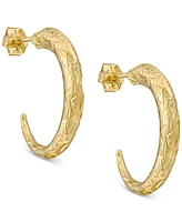 Etched Texture Tapered Small Hoop Earrings in 10k Gold. 3/4"