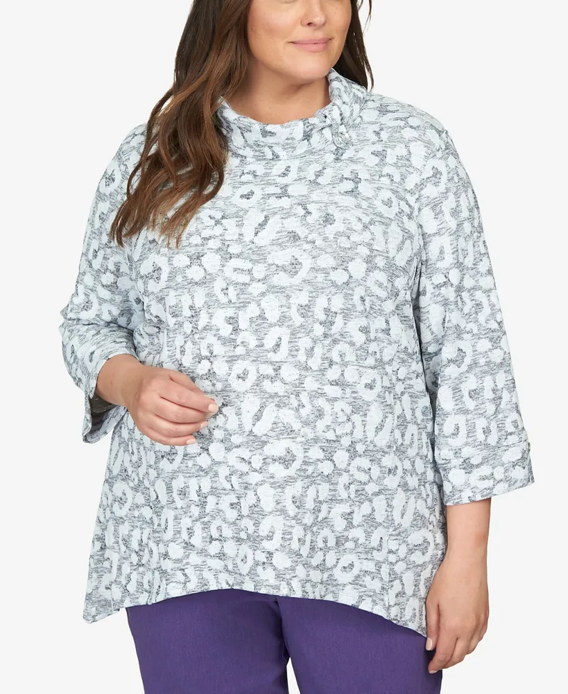 Alfred Dunner Plus Size Point of View Animal Jacquard Cowl Neck Top