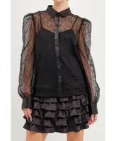 endless rose Women's Embroidered Mesh See Through Top