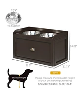 PawHut Large Elevated Dog Bowls with Storage, Raised Dog Bowl Stand, Brown