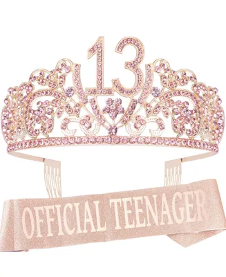 13th Birthday Sash and Tiara Set for Girls - Perfect Teenagers Party Celebration Gifts