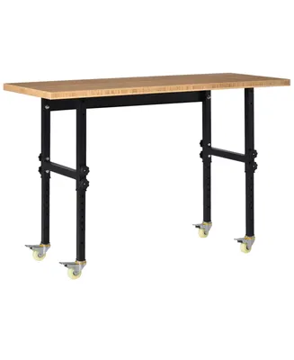 Homcom 59" Mobile Project Workbench Station with Large Natural Bamboo Tabletop