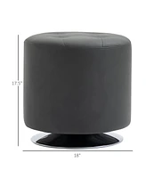 Homcom 360° Swivel Foot Stool Round Pu Ottoman with Thick Sponge Padding and Solid Steel Base, Grey