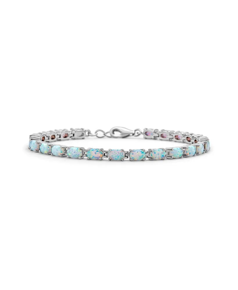 Bling Jewelry Simple Strand Created White Opal Tennis Bracelet For Women .925 Sterling Silver October Birthstone 7-7.5 Inch