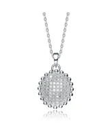 Genevive Sterling Silver Cubic Zirconia Oval Shaped Pendant