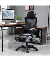 Vinsetto Ergonomic Home Office Chair High Back Armchair Computer Desk Recliner with Footrest, Mesh Back, Lumbar Support and Wheels, Grey