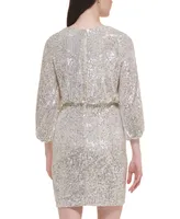 Eliza J Petite Sequined Surplice V-Neck Blouson Dress