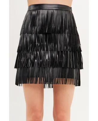 endless rose Women's Leather Fringe Mini Skirt