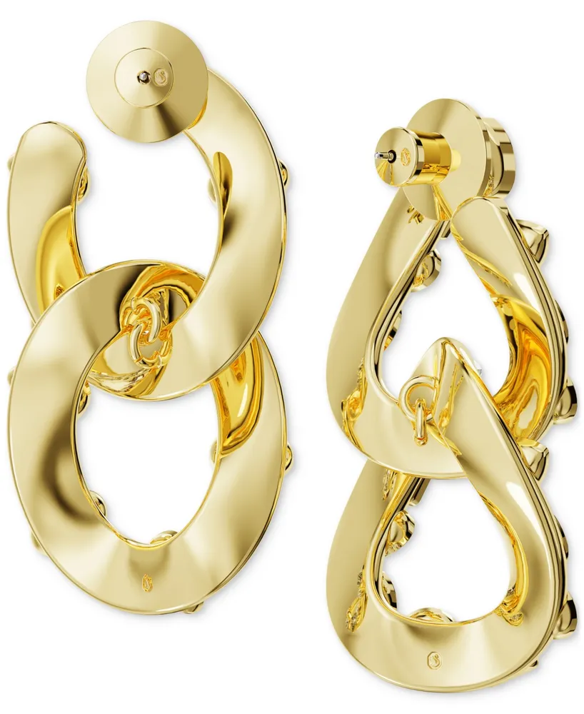 Swarovski Gold-Tone Crystal Bezel Interlocking Hoop Drop Earrings