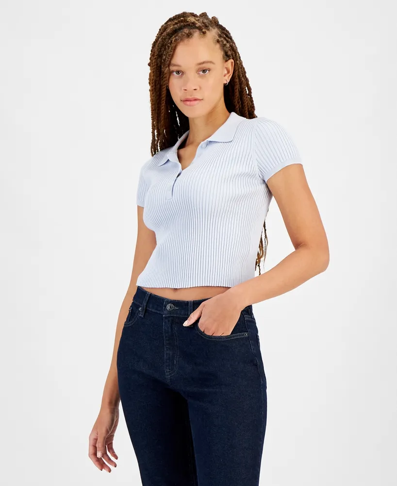 Calvin Klein Jeans Women's Ribbed Quarter-Button Polo Shirt