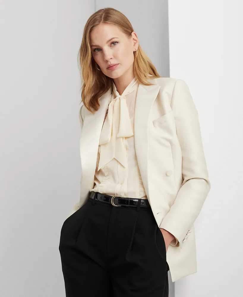 Lauren Ralph Women's Double-Breasted Satin-Trim Twill Blazer