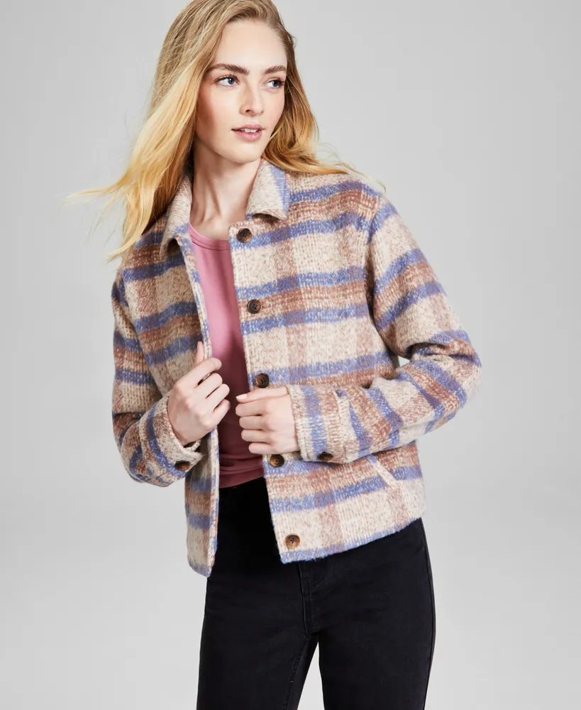 Lucky Brand Women's Cropped Plaid Shirt Jacket