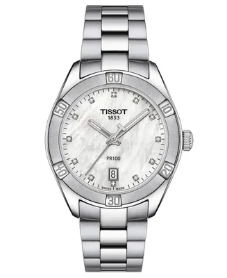 Tissot Women's Swiss Pr 100 Sport Chic Diamond (1/20 ct. t.w.) Stainless Steel Bracelet Watch 36mm