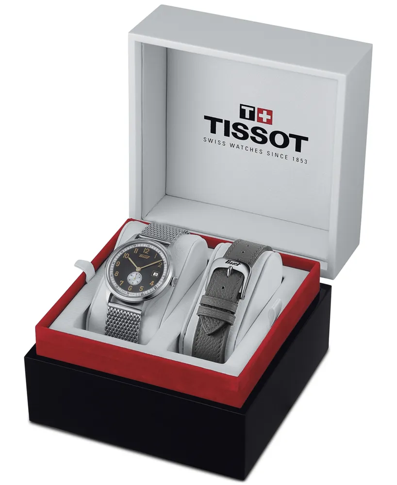 Tissot Unisex Swiss Automatic Heritage Small Second 1938 Stainless Steel Mesh Bracelet Watch 39mm Set
