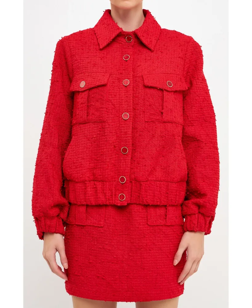 endless rose Women's Double Pocket Tweed Jacket