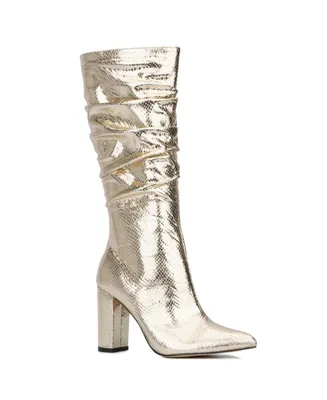 New York & Company Women's Earla- Metallic Ruched Knee-High Boots Tall