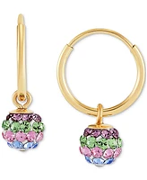 Children's 2-Pc Set Multicolor Crystal Reversible Stud & Dangle Hoop Earrings 14k Gold-Plated Sterling Silver