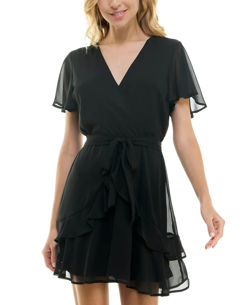 As U Wish Juniors' Chiffon Tie-Waist Dress