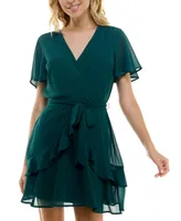 As U Wish Juniors' Chiffon Tie-Waist Dress