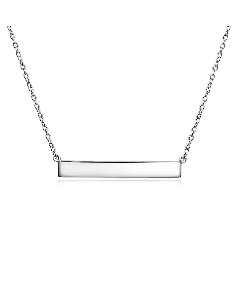 Bling Jewelry Thin Name Plated Sideways Horizontal Flat Bar Pendant Necklace Rose Gold Plated Sterling Silver