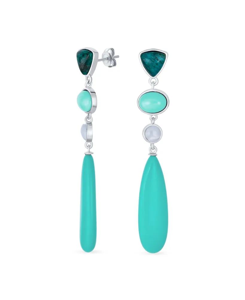 Bling Jewelry Unique Geometric Linear Long Round Triangle Elongated Oval Shape 4 Multi-Tier Summer Party Light Natural Turquoise Dangling Earrings