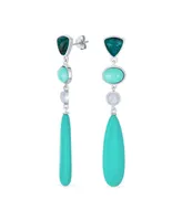 Bling Jewelry Unique Geometric Linear Long Round Triangle Elongated Oval Shape 4 Multi-Tier Summer Party Light Natural Turquoise Dangling Earrings