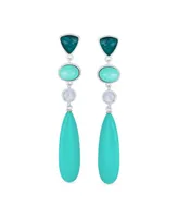 Bling Jewelry Unique Geometric Linear Long Round Triangle Elongated Oval Shape 4 Multi-Tier Summer Party Light Natural Turquoise Dangling Earrings