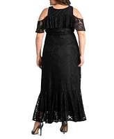 Kiyonna Plus Size Riviera Lace Cold Shoulder Maxi Dress