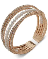 Anne Klein Women's Boxed Gold-Tone Imitation-Pearl & Crystal Crisscross Coil Cuff Bracelet